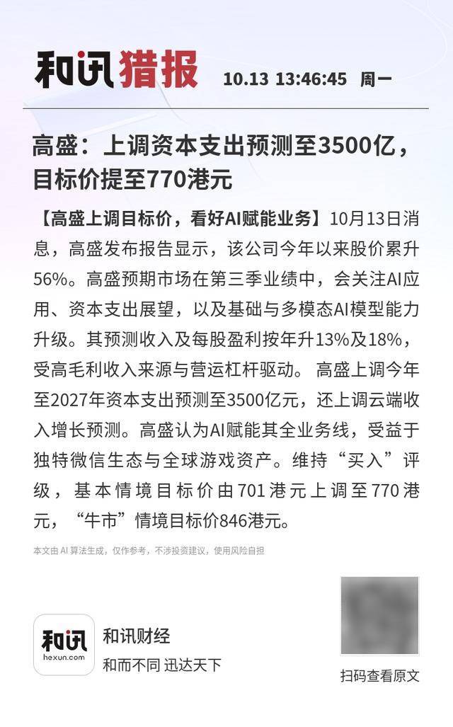 高盛：上调资本支出预测至3500亿<strong></p>
<p>吹牛币</strong>，目标价提至770港元